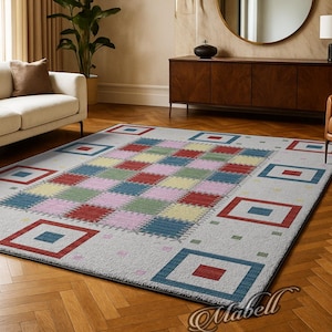 Tappeto antiscivolo patchwork con motivo colorato, lavabile, fatto a mano, per soggiorno, camera da letto, cucina