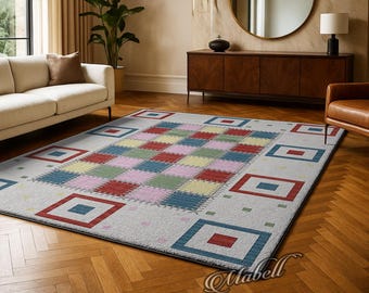 Patchwork Quilt Nonslip Area Rug Colorful Pattern Washable Carpet Handmade Style Living Room Rug Bedroom Kitchen Floor Mat