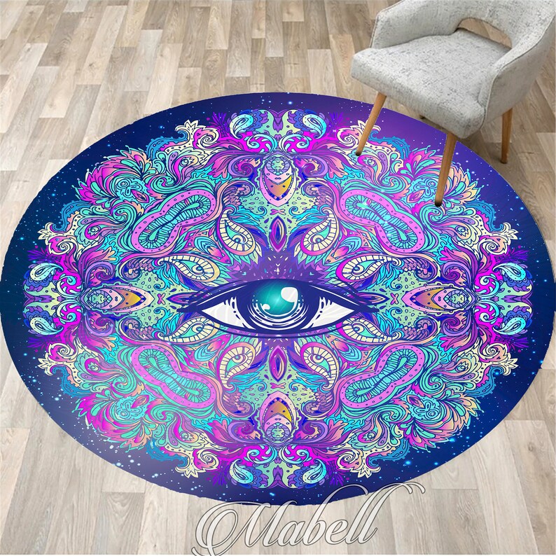 Mystic Round Rug, Sacred Symbol With Eye Themed Nonslip Area Rug ...