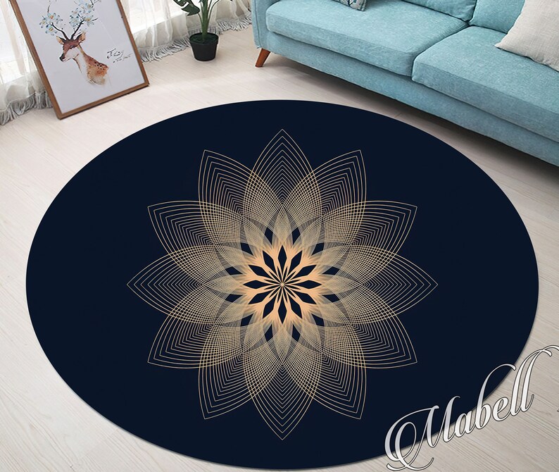 Mandala Rug, Flower Themed Nonslip Area Rug, Colorful Mandala Themed ...