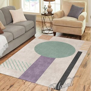 Geometric Rug, Modern Simple Purple  Pattern Nonslip Area Rug, Modern Design Rug, Art Striped Rug, Chic Mat, Hand drawn Rug, Abstract Rug