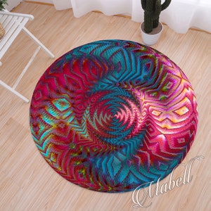 Abstract Round Rug, Colorful Hypnotic  Pattern Nonslip Area Rug, Mystic Rug, Onedraw Circle Rug, Chic Floor Mat, Geometric Rug, Design Rug