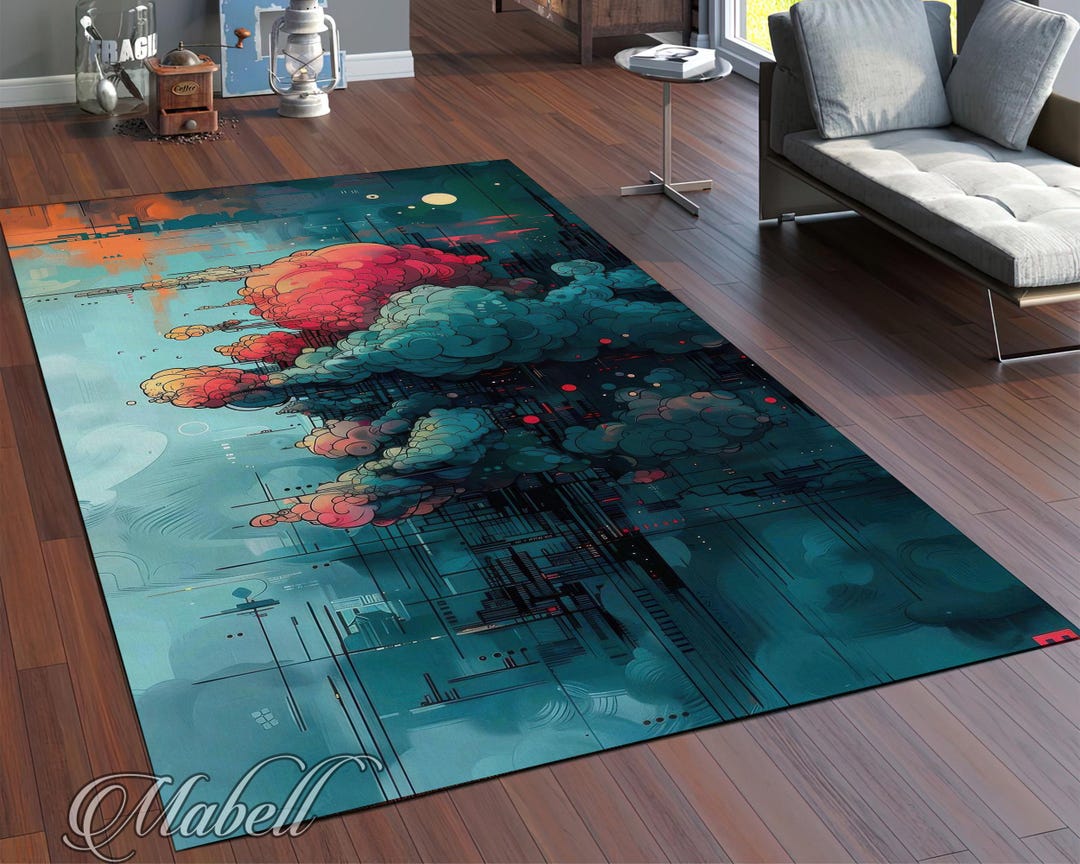 Cyperpunk Rug Cyberpunk City Rug | Futuristic Clouds Washable Non-slip Rug | Sci-fi ...
