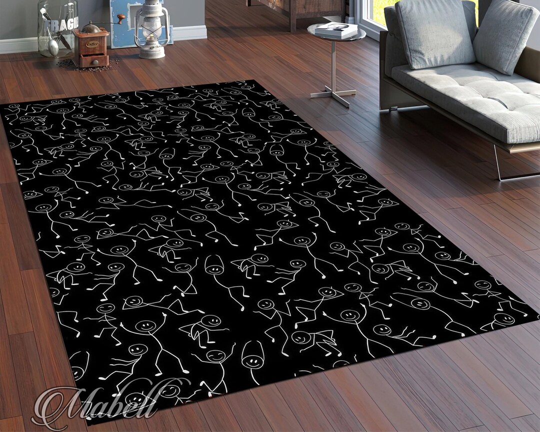 Stick Rug Stick Figure Dance Print Rug | Washable Nonslip Floor Mat | Black White ...