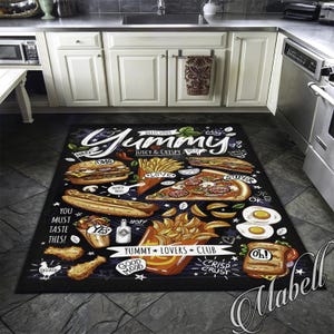 Fast Foods Rug, Yummy Fast Foods Themed Nonslip Area Rug, Kitchen Floor Mat, Dining Room Rug, Kitchen Rug Runner, Custom Rug, Christmas Gift