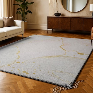 Modern Abstract Nonslip Area Rug Gold Pink Glitter Sparkle Contemporary Carpet Art Home Decor Living Room Rug Floor Mat Washable Chic Rug