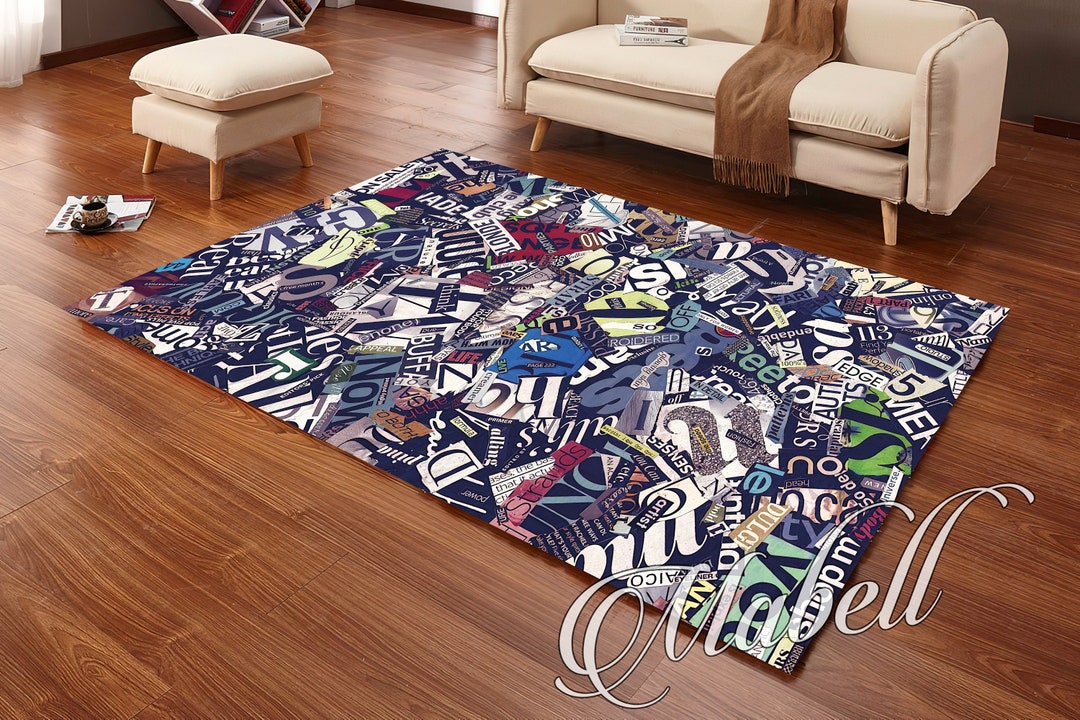 Room Sign Rugs Minimalist Text Labels Design Rug, Graffiti Labels Nonslip Area Rug ...