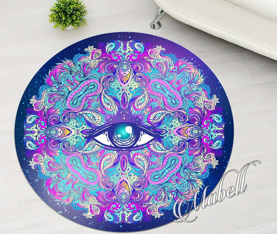 Mystic Round Rug, Sacred Symbol With Eye Themed Nonslip Area Rug ...
