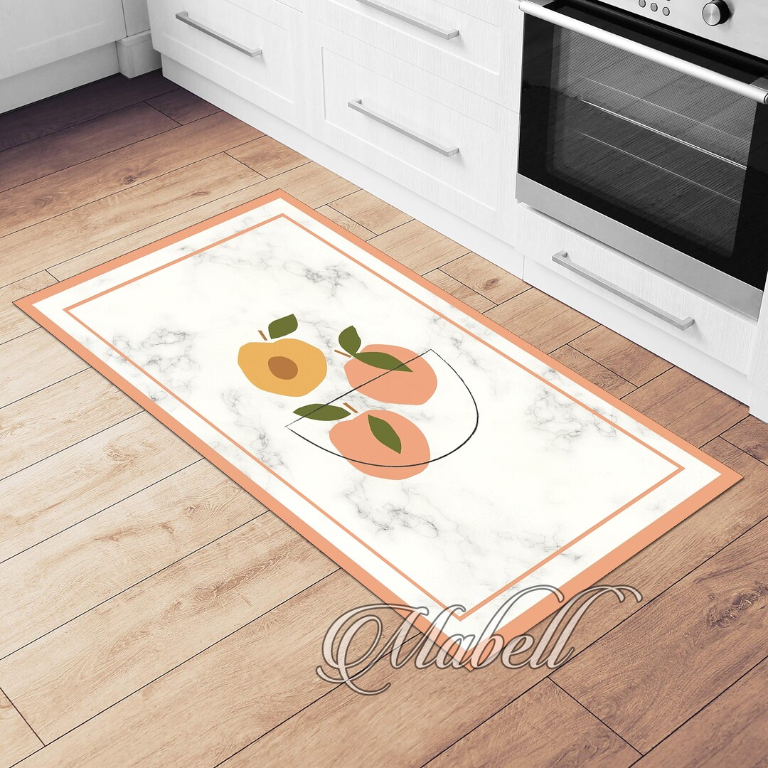 Fruits Rug, Mid Century Style Fruits Pattern Nonslip Area Rug, Marble ...