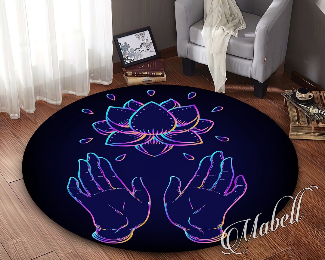 Lotus Flower Meditation Rug, Praying Hands Meditation Themed Nonslip ...