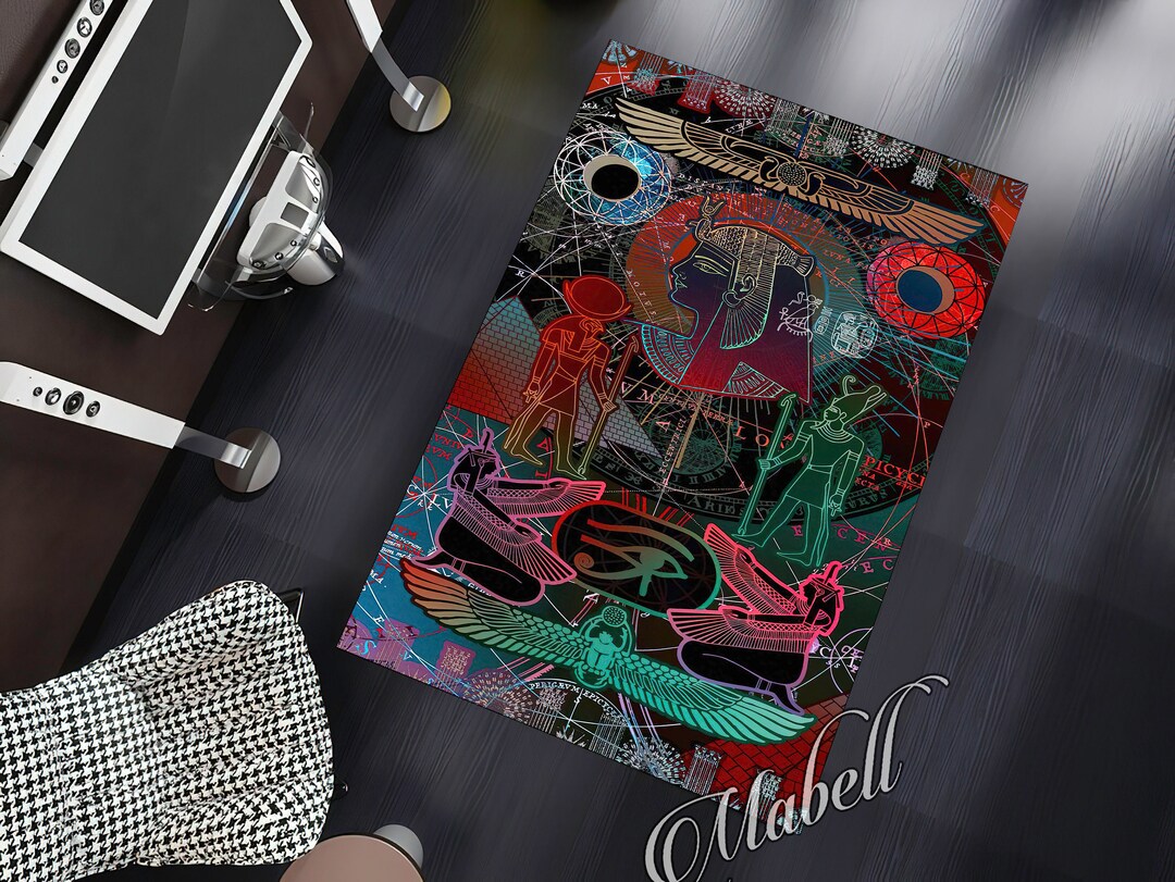 Egypt Hieroglyph Themed Rug Egypt Decor Design Nonslip Area Etsy