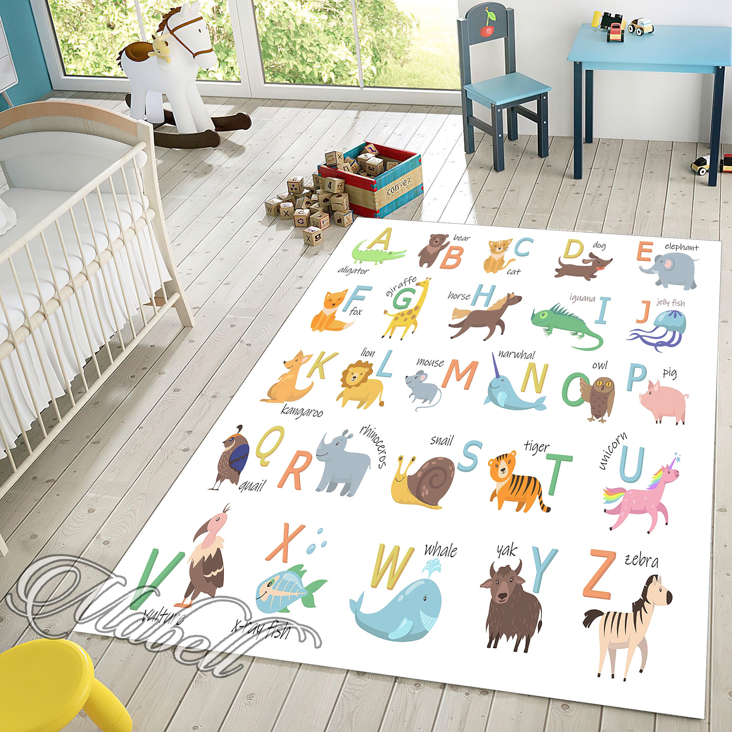 Alphabet Rug, Cute Animals Alphabet Themed Nonslip Area Rug, Kids Room ...
