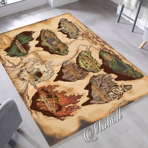 Tapis mythologie, Carte de l’arbre du monde, Tapis antidérapant sur le thème des neuf mondes, Carte Asgard, Mythologie scandinave, Tapis cool, Cadeau de Noël