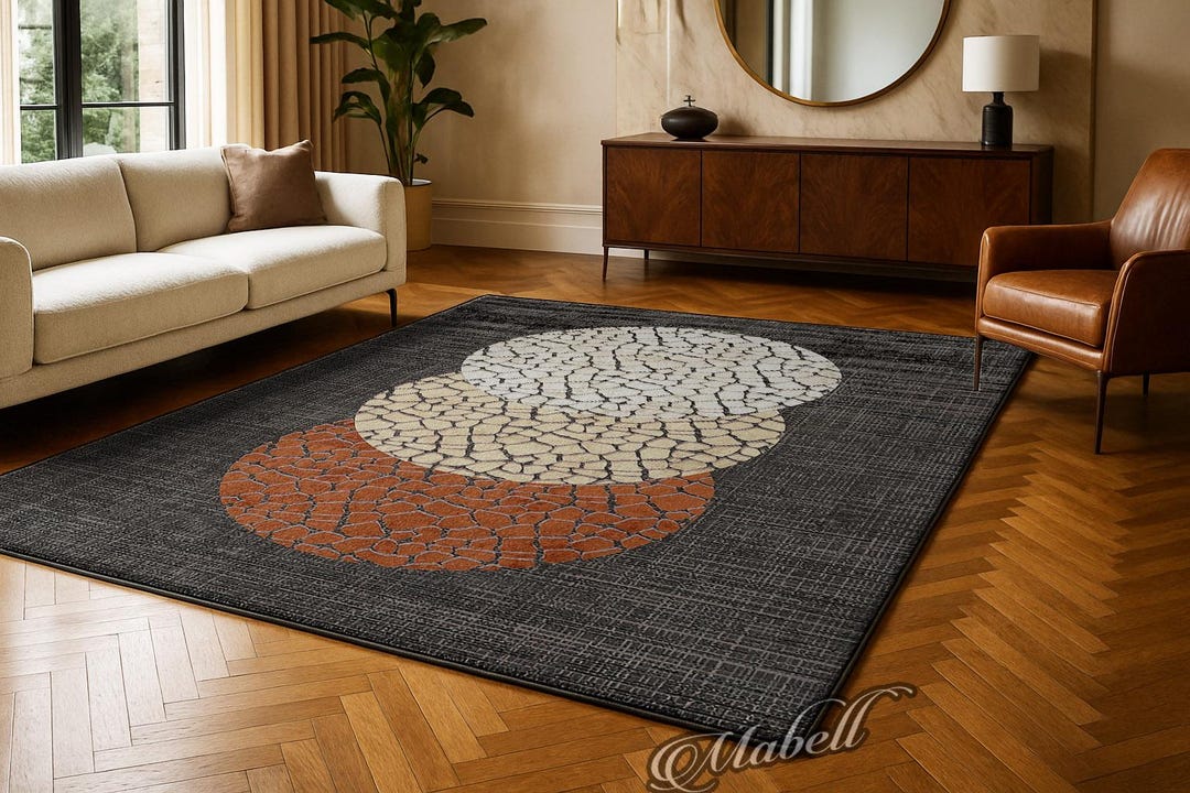 Stone Rug Design Stone Rug, Mosaic Stones on Carpet Pattern Nonslip Area Rug, Round Rug ...