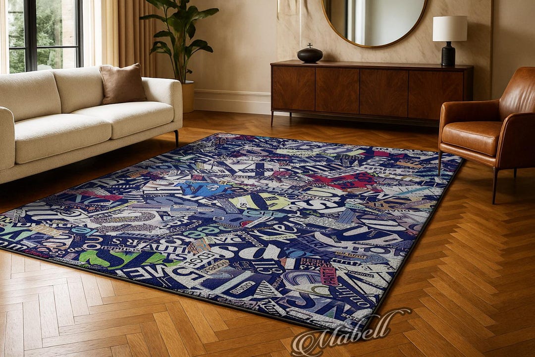 Typography Collage Nonslip Area Rug Colorful Magazine Style Washable ...