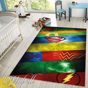 Superhero Logo Rug, Kids Room Rug, Nonslip Area Rug, Kids Room Decor Rug, Home Decor Rug, Gift for Children, Outdoor Rug, Christmas Gift