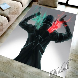 Anime Rug, Anime Neon Sign Sword Themed Rug, Nonslip Area Rug, Cute Rug, Colorful Rug, Teen Room Rug, Cool Rug, Kids Room Decor