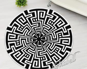 Black Rug, Spiral Art Themed Nonslip Area Rug, Black White Round Rug, Colorful Rug, Custom Bath Rug, Modern Living Room Rug