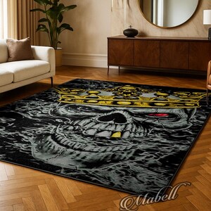 Gothic Skull King Crown Nonslip Area Rug Dark Art Home Decor Carpet Kitchen Runner Mat Gold Crown Tooth Skeleton Floor Design