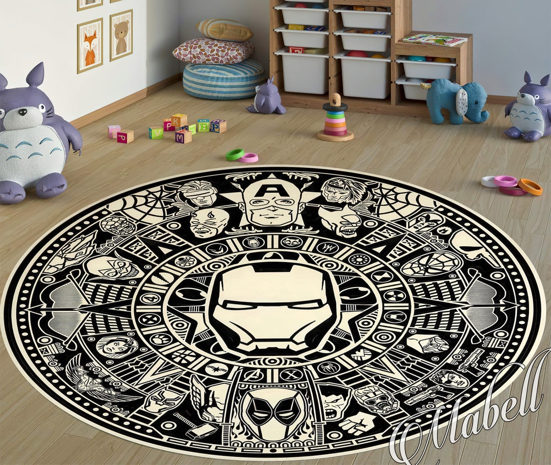 Superhero Rug, Superhero Logo Mandala Design Nonslip Area Rug, Kids ...