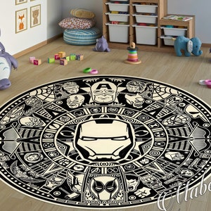 Superhero Rug, Superhero Logo Mandala Design Nonslip Area Rug, Kids Room Rug, Home Gift, Gift for Children, Kids Room Decor, Christmas Gift
