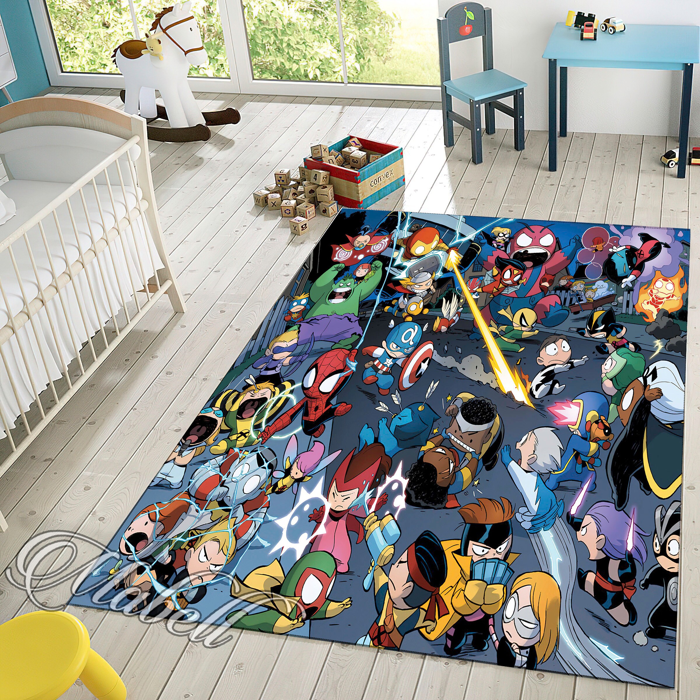 Tiny Superhero Rug, Minimalist Superhero Themed Nonslip Area Rug, Kids ...
