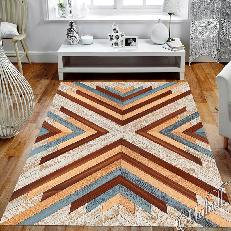 Solid Wood Rug Wooden Rug, Wooden Planks Themed Pattern Nonslip Area Rug, Colorful Rug ...