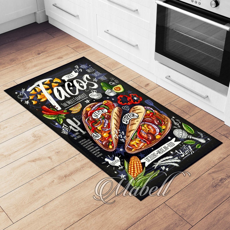 Food On Rug Tacos Rug, Mexican Foods Tacos Themed Nonslip Area Rug, Runner for ...