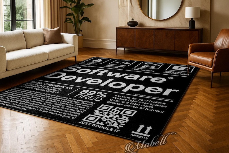 Funny Software Developer Nutrition Label Nonslip Area Rug Programmer Gift Office Decor Carpet Kitchen Bedroom Floor Mat Coding Rug image 1