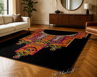 African Ethnic Embroidery Neckline Pattern Nonslip Area Rug Traditional Folk Art Carpet Design Floor Mat Cultural Home Decor