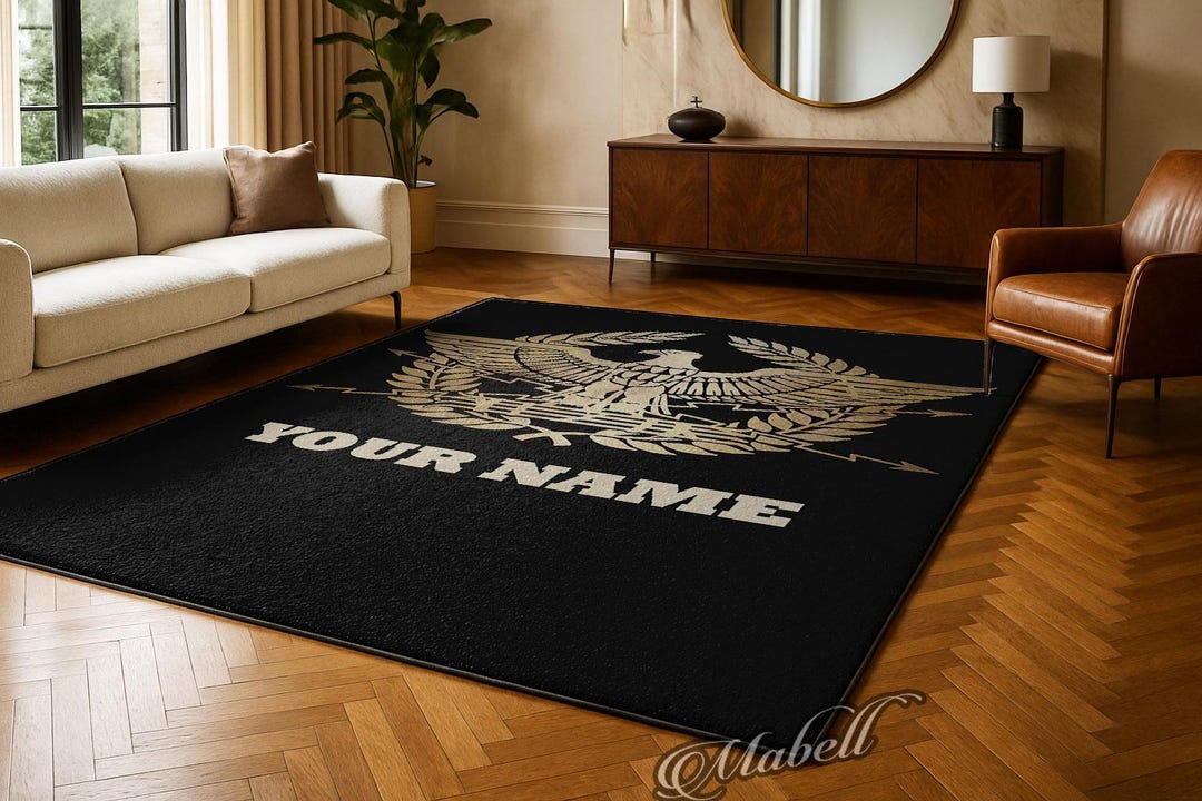 Custom Eagle Emblem Nonslip Area Rug Personalized Name Military Style ...