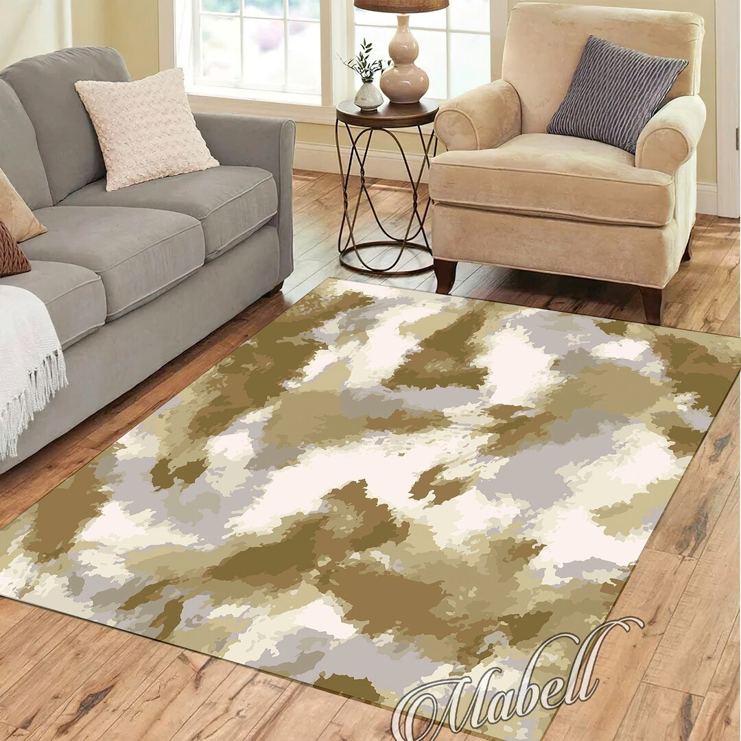 Camo Round Rug Camouflage Rug, Brown Gray Camouflage Themed Nonslip Area Rug, Colorful ...