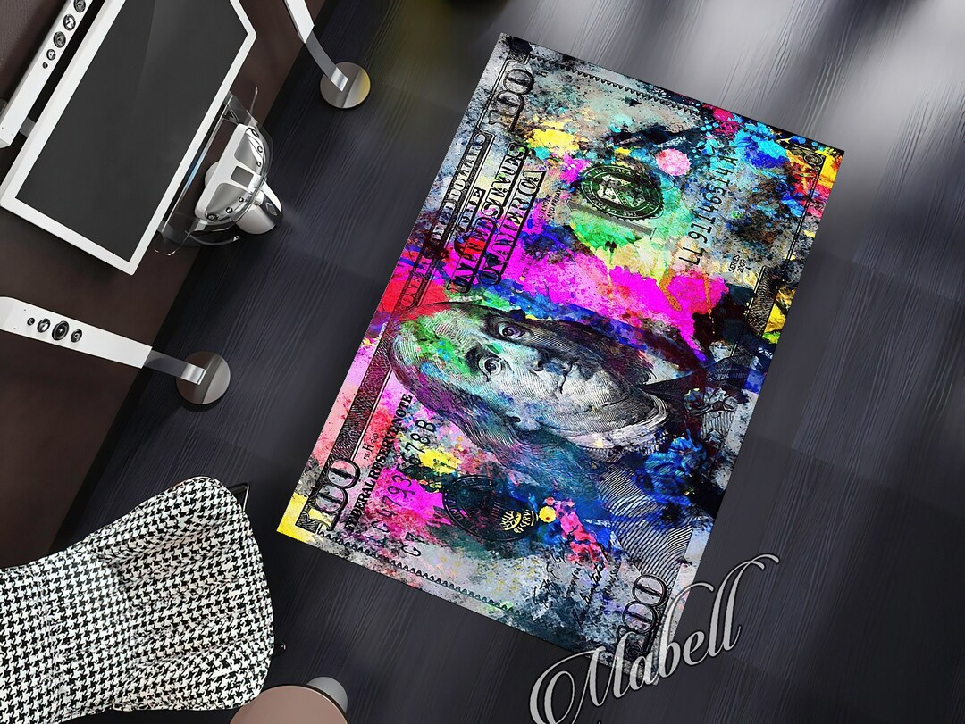 100 Dollar Bill Rug, Colorful Dollar One Hundred Themed Nonslip Area ...