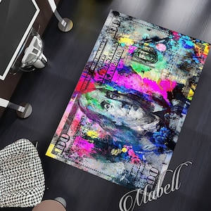 100 Dollar Bill Rug, Colorful Dollar One Hundred Themed Nonslip Area Rug, Money Rug, Dollar Artwork, Luxury Money Decor, Christmas Gift