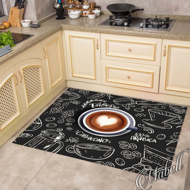 Coffee Kitchen Rug, Coffee Cup Themed Nonslip Area Rug, Gifts for ...