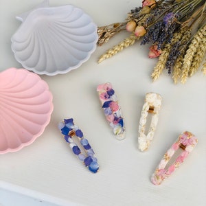 Hair barrette l resin hair clip and dried flower petals golden leaf