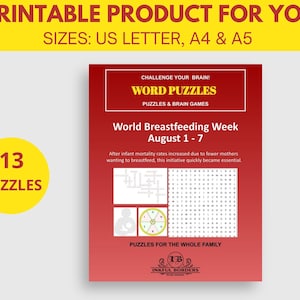 World Breastfeeding Week Word Puzzle Book - 13 Puzzles Instant Download - Printable PDF - August 1 - Activities For The Whole Family