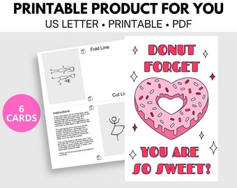 Donut-Themed Valentine's Day Card Set - Downloadable & Printable