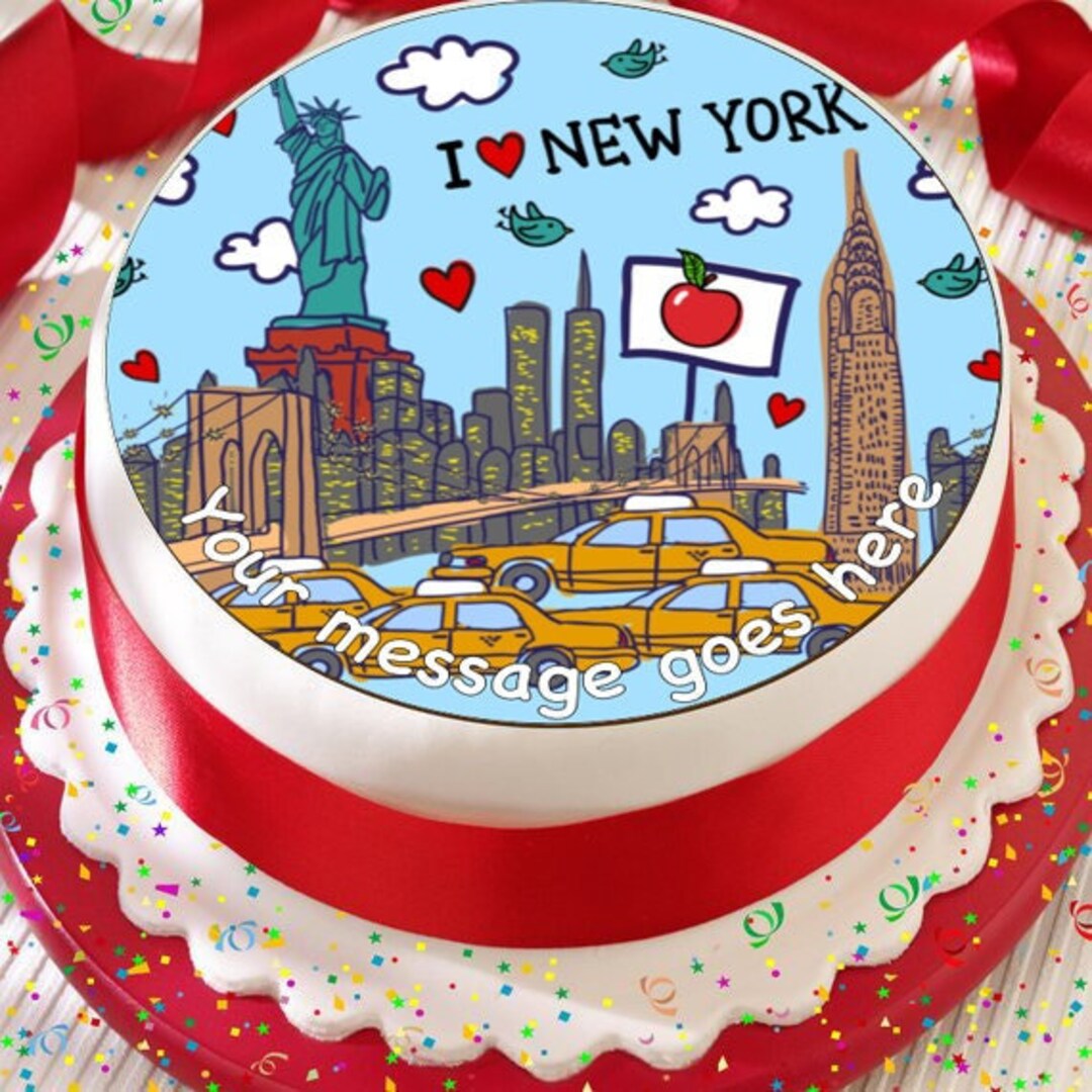 New York I Love New York 19 Cm 7 5 Round Edible Cake Topper And new-york-i-love-new-york-19-cm-7-5-round-edible-cake-topper-and