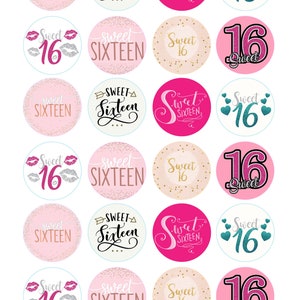 Sweet Sixteen Birthday Round Pre-Cut Edible Cup Cake Topper Decorations