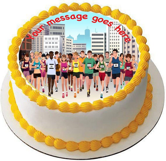 Marathon Runner 19 cm (7.5) round edible cake topper and printed with your  custom greeting