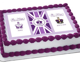 King Charles III Coronation Purple Rectangular Cake Topper Decoration