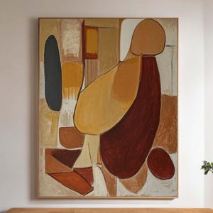 Brown Wabi-Sabi Wall Art Burnt Orange Abstract Minimalist Painting Textured Neutral Canvas Art for Living Room Boho Minimalism Decor Art