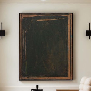 Pintura abstrata neutra minimalista Wabi Sabi, arte de parede, pintura a óleo com textura preta e marrom, grande arte minimalista preta, decoração Boho, arte