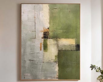 Organic Modern Abstract Canvas Art Olive Green Textured Painting Wabi Sabi Wall Art