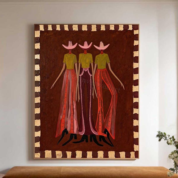 Moderne figurative Ölmalerei, modische Wandkunst, Frauenporträt, Boho-Western-Dekor