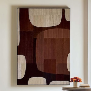 Neutral Wabi Sabi Wall Art Red & Beige Textured Minimalist Painting Large Abstract Canvas Art Mid-Century Modern Art Boho Wall Art Decor
