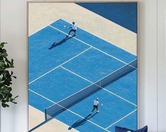 Blue Tennis Wall Art Tennis Court Painting Blue Texture Wall Art Tennis Lovers Gifts US Open Tennis Painting Sports Minimalism Decor