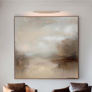Neutral Abstract Landscape Oil Painting Beige Minimalist Wall Art Wabi Sabi Home Decor