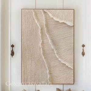 Large Beige 3D Textured Painting Beige Abstract Wave Plaster Wall Art Hand-Painted Canvas Neutral Modern Minimalist Painting for Entryway